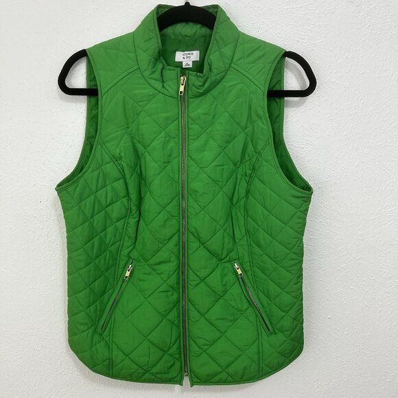 Crown & Ivy Women's Quilted Vest Size M Green Zip Snap Adjustable Classic - Picture 4 of 8